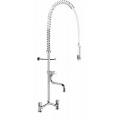 DELABIE Mélangeur De Prélavage 2 Trous à Entraxe Réglable Avec Douchette & Robinet De Puisage à Bec Télescopique