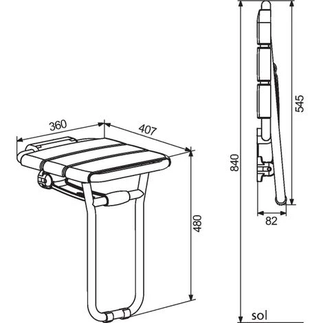 Siège De Douche Relevable En Aluminium époxy Blanc - Delabie 2 Siège De Douche Relevable En Aluminium époxy Blanc - Delabie – Image 2