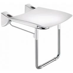 DELABIE Siege De Douche Inox Relevable Avec Pied, Assise Grand Confort Nylon HR Inox Poli Brillant Ref. 510430 - Besoin D'Habitat