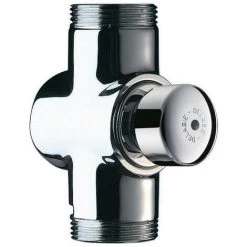 Robinet Temporise , DELABIE, TEMPOCHASSE Apparent Pour WC A Bouton Poussoir Corps En Laiton Massif Chrome Male Male 33x42 Ref : 760000