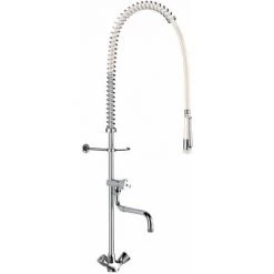 Ensemble De Prelavage DELABIE Avec Melangeur Monotrou Et Robinet De Puisage A Bec Telescopique, Flexible Et Douchette Blancs : Ref. G6632